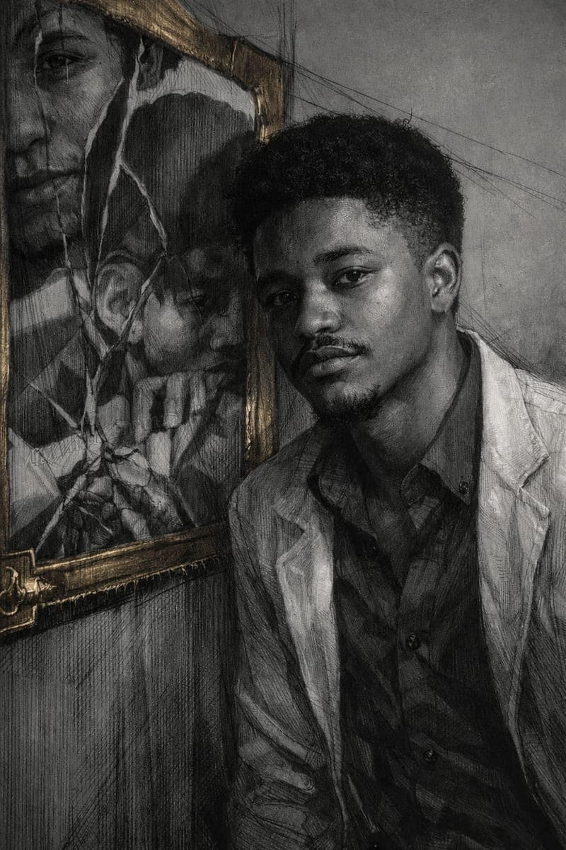 Moody black-and-white portrait of Emmanuel
